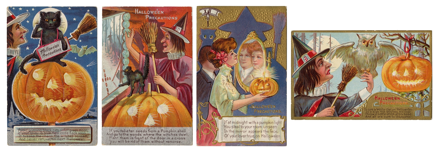  Set of Four Nash “Halloween Precautions” Postcards. Embosse...