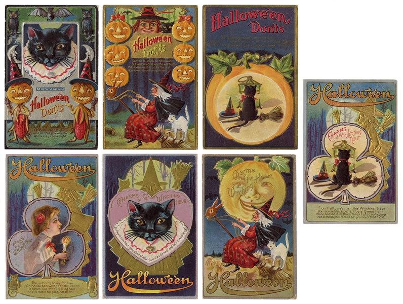  Seven John Winsch Halloween Postcards. Germany, ca. 1910. H...
