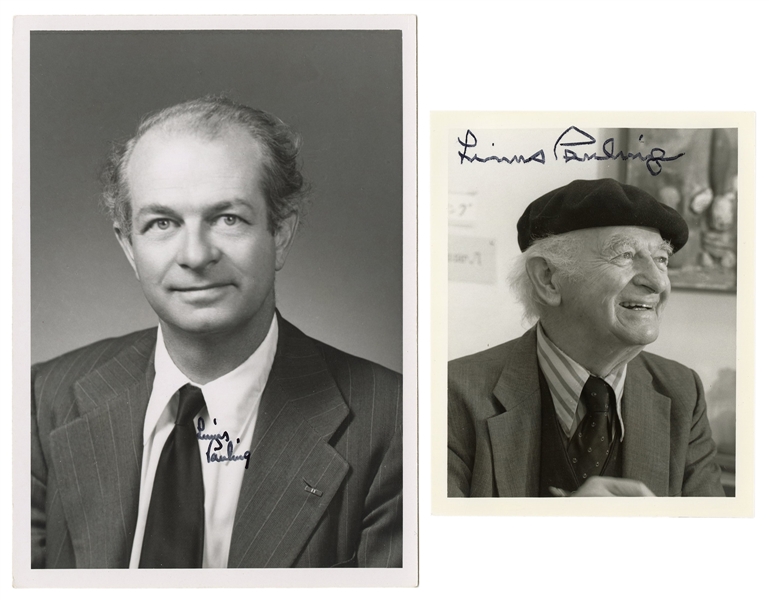  PAULING, Linus (1901–1994). Two Signed Linus Pauling Photog...