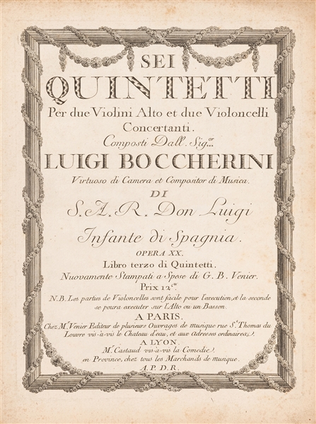  BOCCHERINI, Luigi (1743–1805). Sei Quintetti per due Violin...