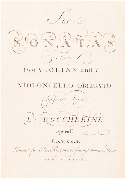  BOCCHERINI, Luigi (1743–1805). Six Sonatas for Two Violins,...