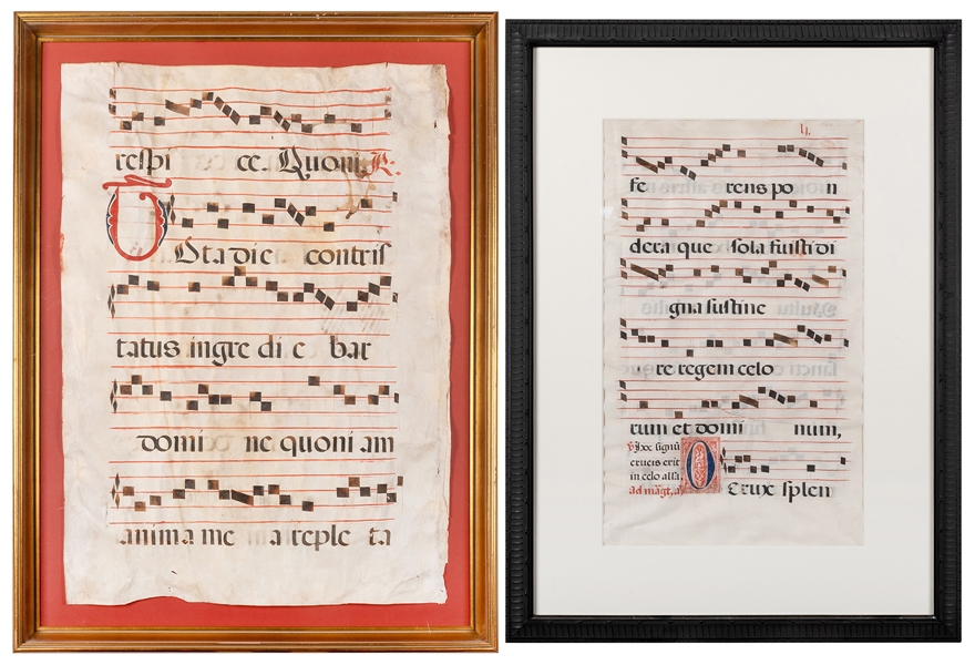  [INCUNABULA] Pair of Illuminated Antiphonal Folio Leaves on...