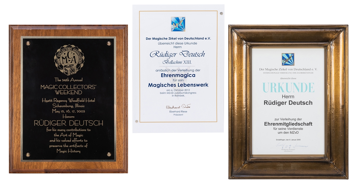  Rudiger Deutsch Trio of Magic Awards. Including a Magic Col...