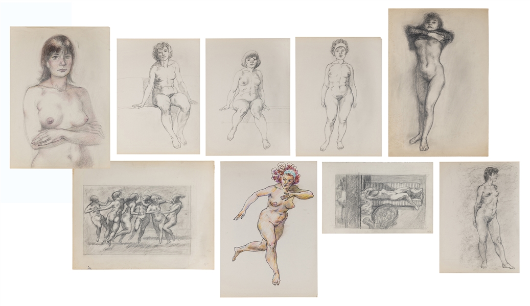  MUELLER, Howard (20th Century). Group of 9 Female Nudes. 19...