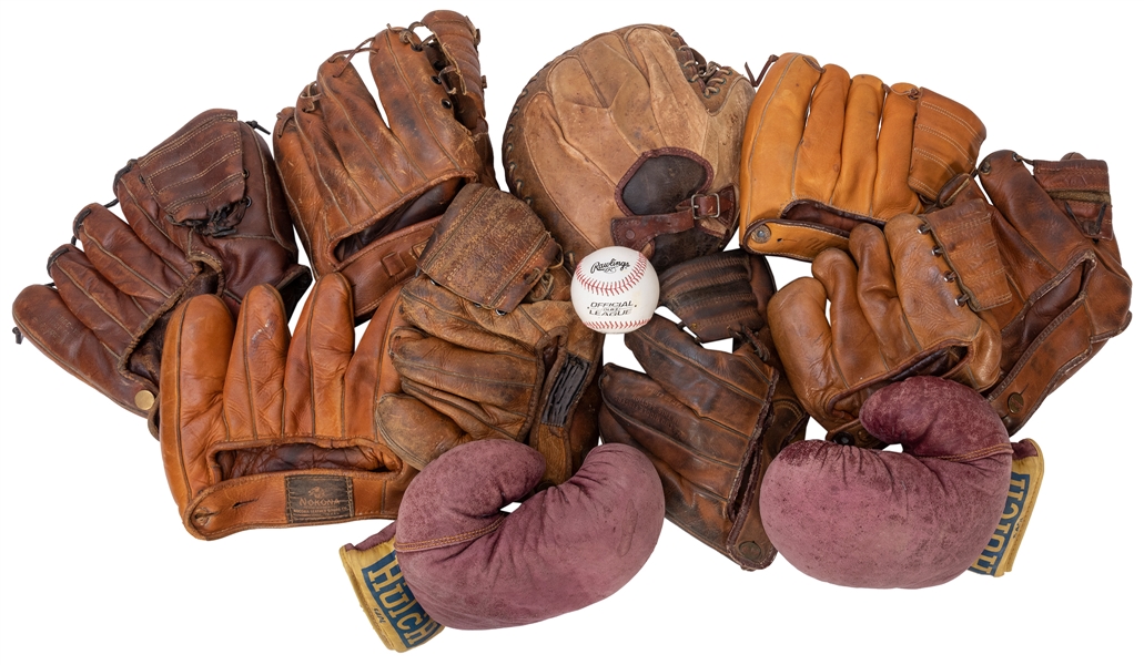  Lot of Vintage Baseball Mitts and Boxing Gloves. Including ...
