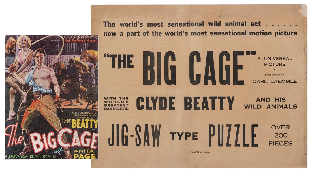  Clyde Beatty “The Big Cage” Jigsaw Puzzle with Original Env...