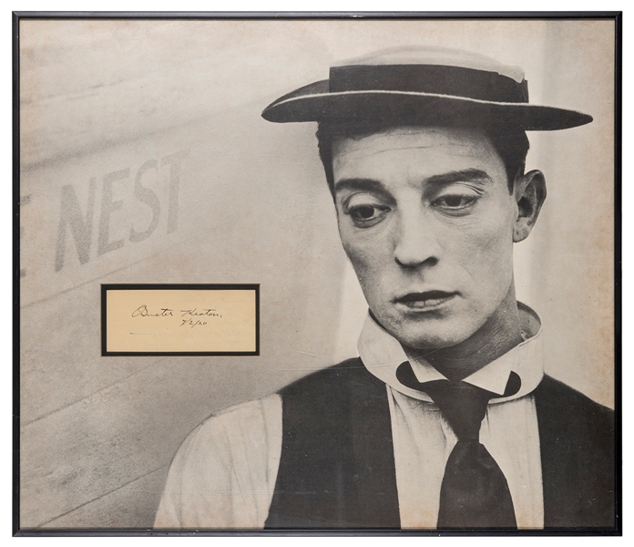  Buster Keaton Clipped Autograph Display. Signed “Buster Kea...