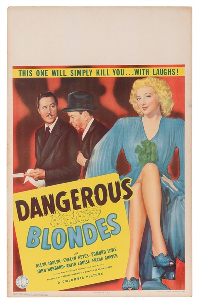  Dangerous Blondes. Columbia Pictures, 1943. Window card dep...