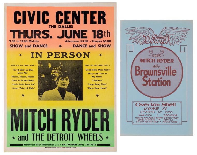  Pair of Mitch Ryder Concert Posters. Circa 1960s/70s. Two p...