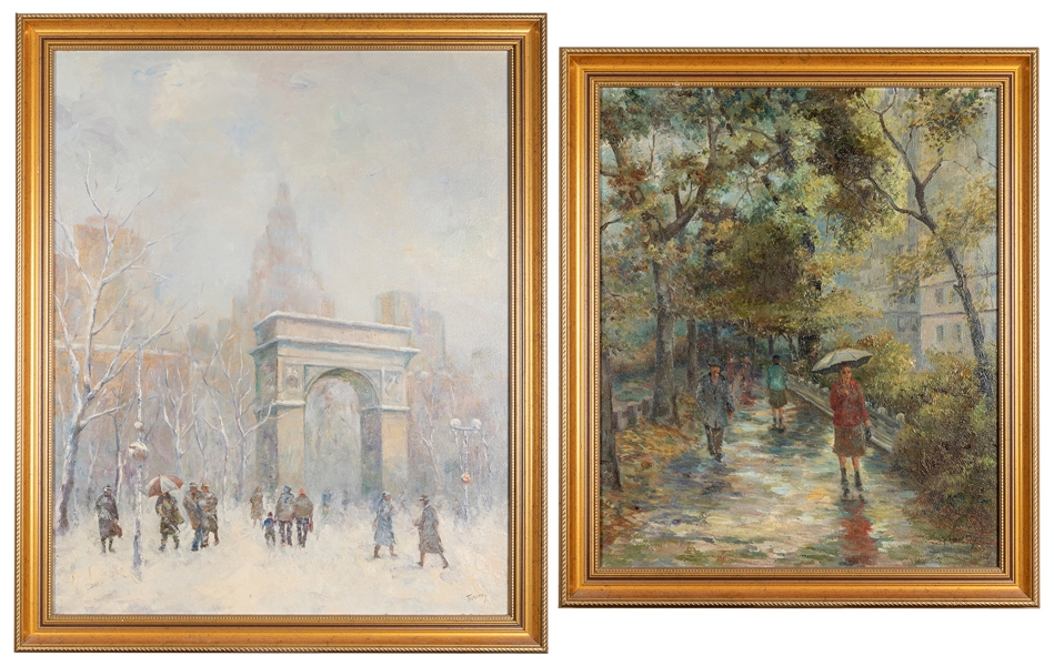  TUROCZY, F. Two Paintings of Washington Square Park, New Yo...