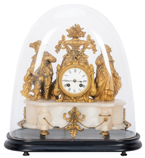  A 19th Century French Gilt Spelter Mantel Clock. Mounted on...