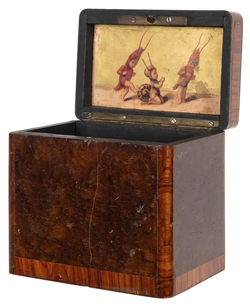  Bird Box. Circa 1900. Handsome burled wooden box with hinge...