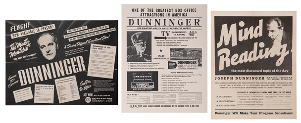  DUNNINGER, Joseph. Three Dunninger Advertising Posters. 195...