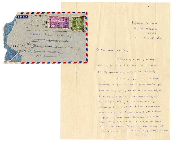  CAPOTE, Truman (1924–1984). Autograph letter signed (“T. Ca...