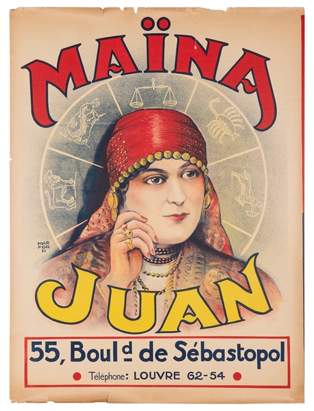  Maina Juan. [Paris], ca. 1930s. Color lithograph poster sig...