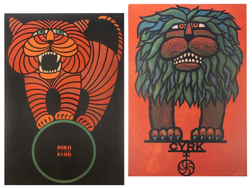 HILSCHER, Hubert (1929-1999). Two Cyrk posters. Circa 1960s...