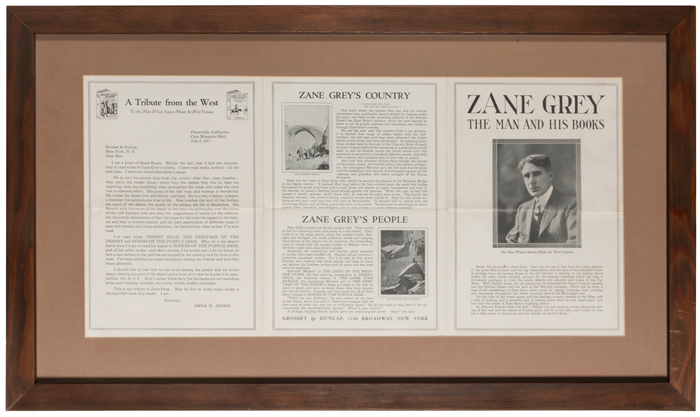  [GREY, Zane (1872–1939)]. Zane Grey: The Man and His Books....