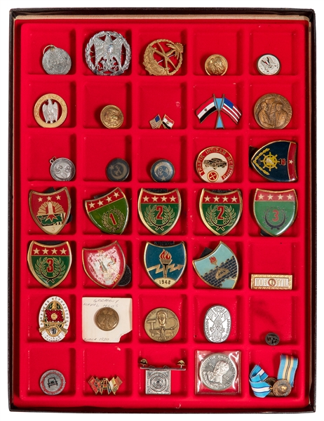  [PINS]. An assorted group of 36 pins, medals, and buttons. ...