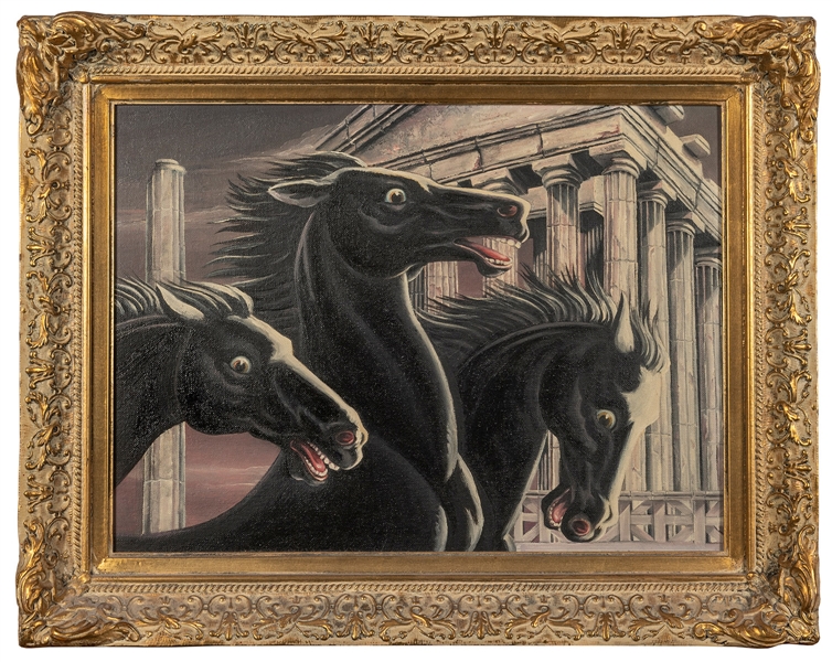  [UNKNOWN ARTIST]. (20th Century). Oil Painting of Horses an...