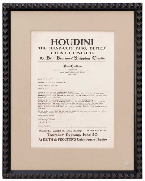  HOUDINI, Harry (Ehrich Weisz). Houdini Challenged by the Br...
