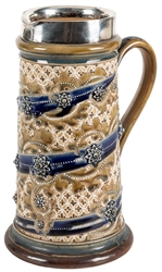  [POTTERY]. Royal Doulton Silver-Rimmed Stein. [Lambeth, Roy...
