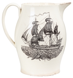  [POTTERY]. Creamware Nautical Compass and Man-o-War Jug wit...