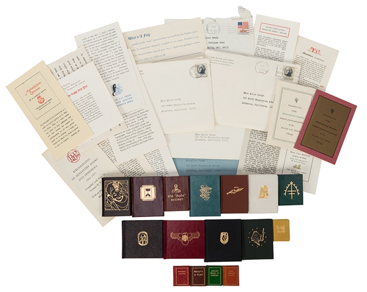 Group of Sixteen Miniature Books Published by Black Cat Press, with Publisher’s Ephemera. 