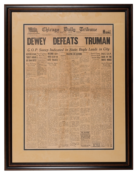 Dewey Defeats Truman. Chicago Daily Tribune Full Front Page. 