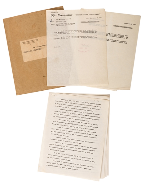 J. Edgar Hoover Initialed FBI Private Memorandum Regarding Truman’s Political Activities. 