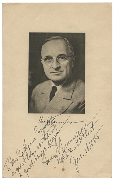 Harry Truman Inauguration Card, Signed As Vice President-Elect. 