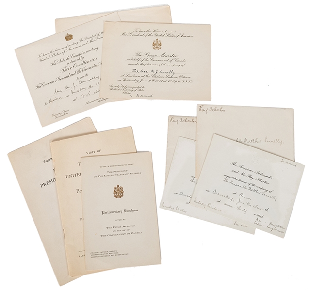 Group of invitations to luncheons and dinners addressed to Mr. Matthew J. Connelly during President Truman’s visit to Ottawa, Canada. 