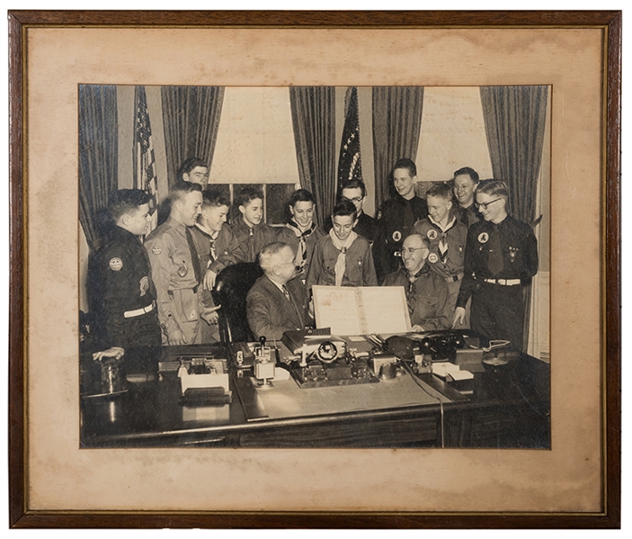 Truman, Harry S. Photo with Eagle Scouts. 