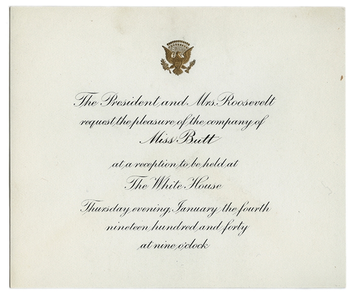 Formal Printed Invitation to White House Reception. 