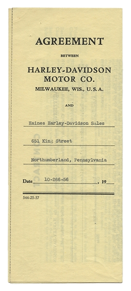 Harley—Davidson Contract Signed by William Davidson. 