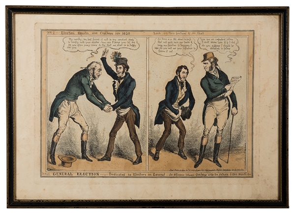 Lot of Four British Colored Etchings by Cruikshank and Others. 