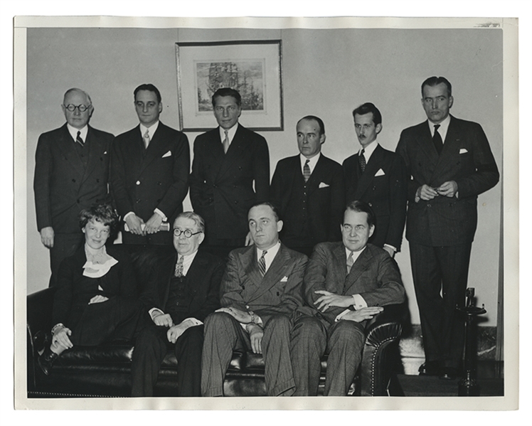 Amelia Earhart Press Photo with Aviation Officials. 