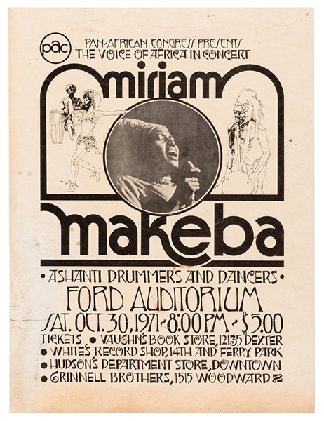 Miriam Makeba Pan-African Congress Concert Window Card. 