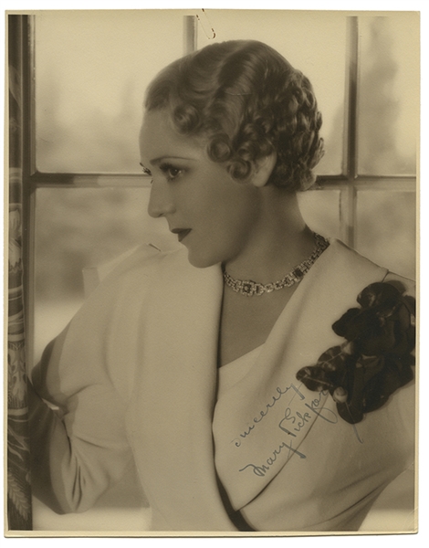 Signed profile portrait of Mary Pickford. 