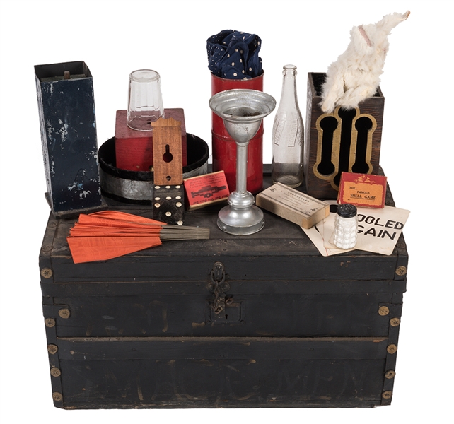 Magician’s Trunk Filled With Stage and Parlor Props and Apparatus. 