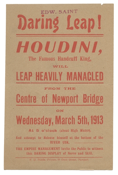 Daring Leap! Houdini The Famous Handcuff King. 