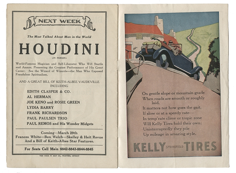 Houdini Detroit Temple Theatre Program. 