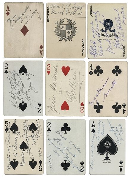 Collection of 17 Magicians’ Autographed Playing Cards. 