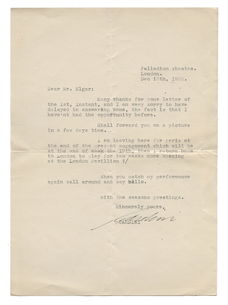 Cardini Typed Letter Signed to Eric Elgar. 