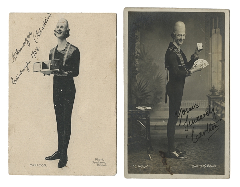 Two Signed Carlton the Magician Postcards. 
