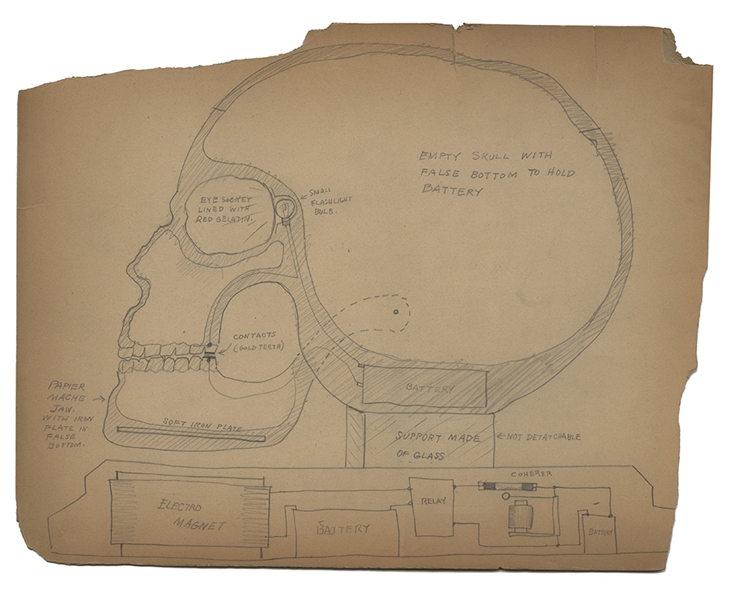 Schematic Drawing of an Electronic Talking Skull by Earl Lockman. 