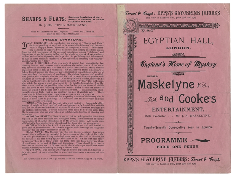 Maskelyne & Cooke Egyptian Hall Program. Paul Valadon’s First Appearance.