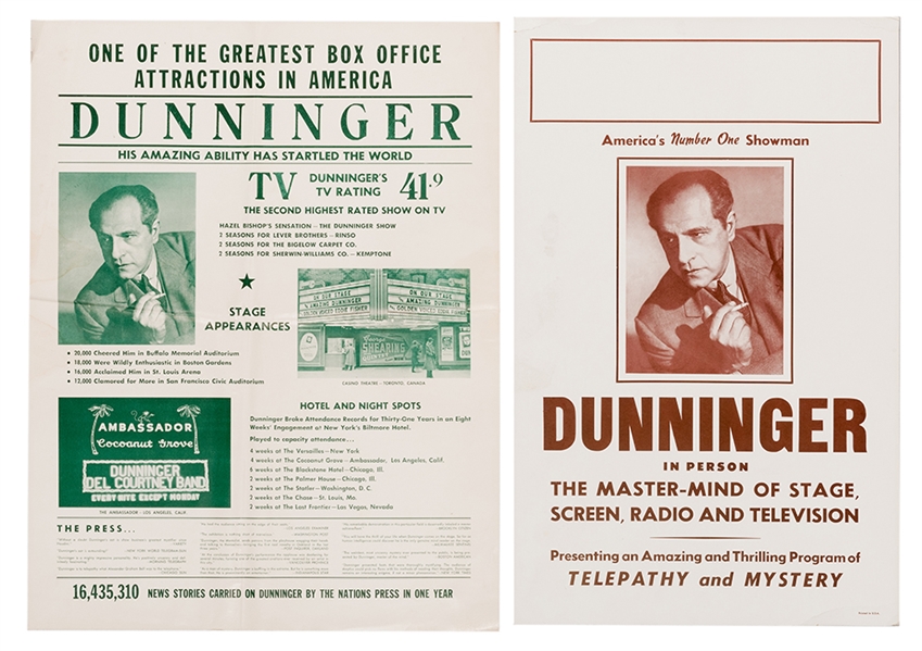 A Joseph Dunninger Poster and Window Card. 