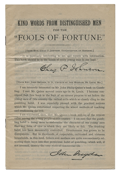 Prospectus for Fools of Fortune. 