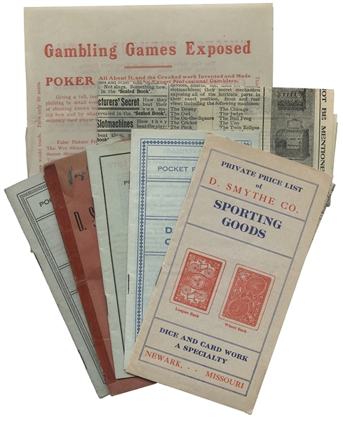 D. Smythe Company. Five Pocket-Size Gambling Catalogs and Two Flyers.