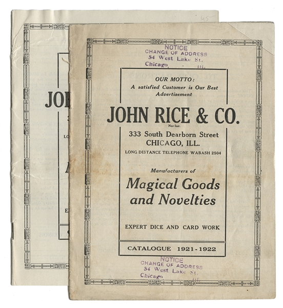 John Rice & Co. “A Satisfied Customer is Our Best Advertisement.” Two Gambling Catalogs. 